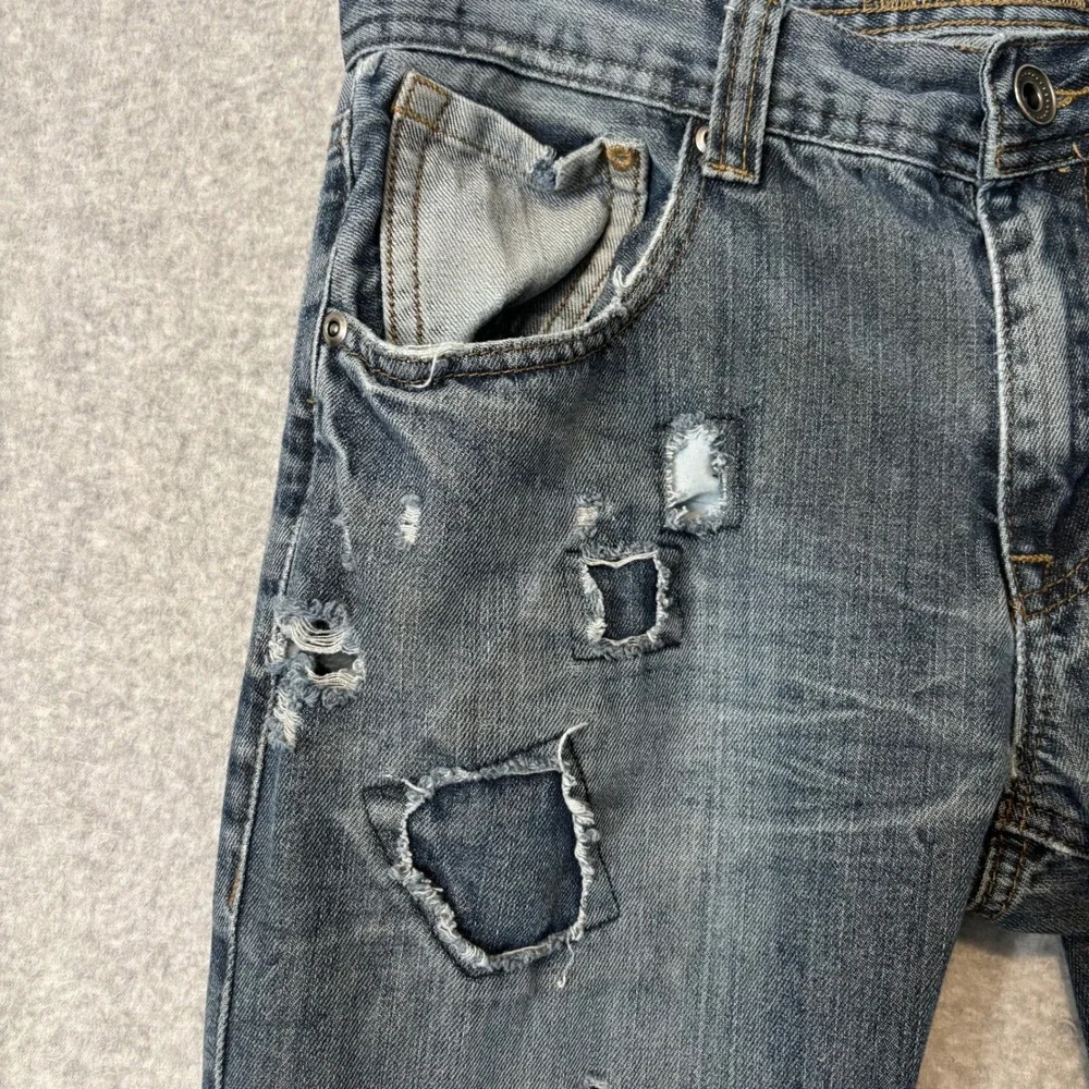 Lazer Mens 30x32‎ Straight Leg Jeans Blue Jeans Distressed Patchwork Grunge